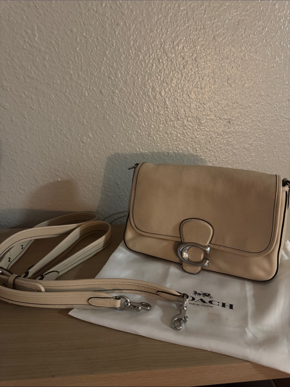 Coach Cream Pebbled Leather Crossbody with Silver 'C' Hardware